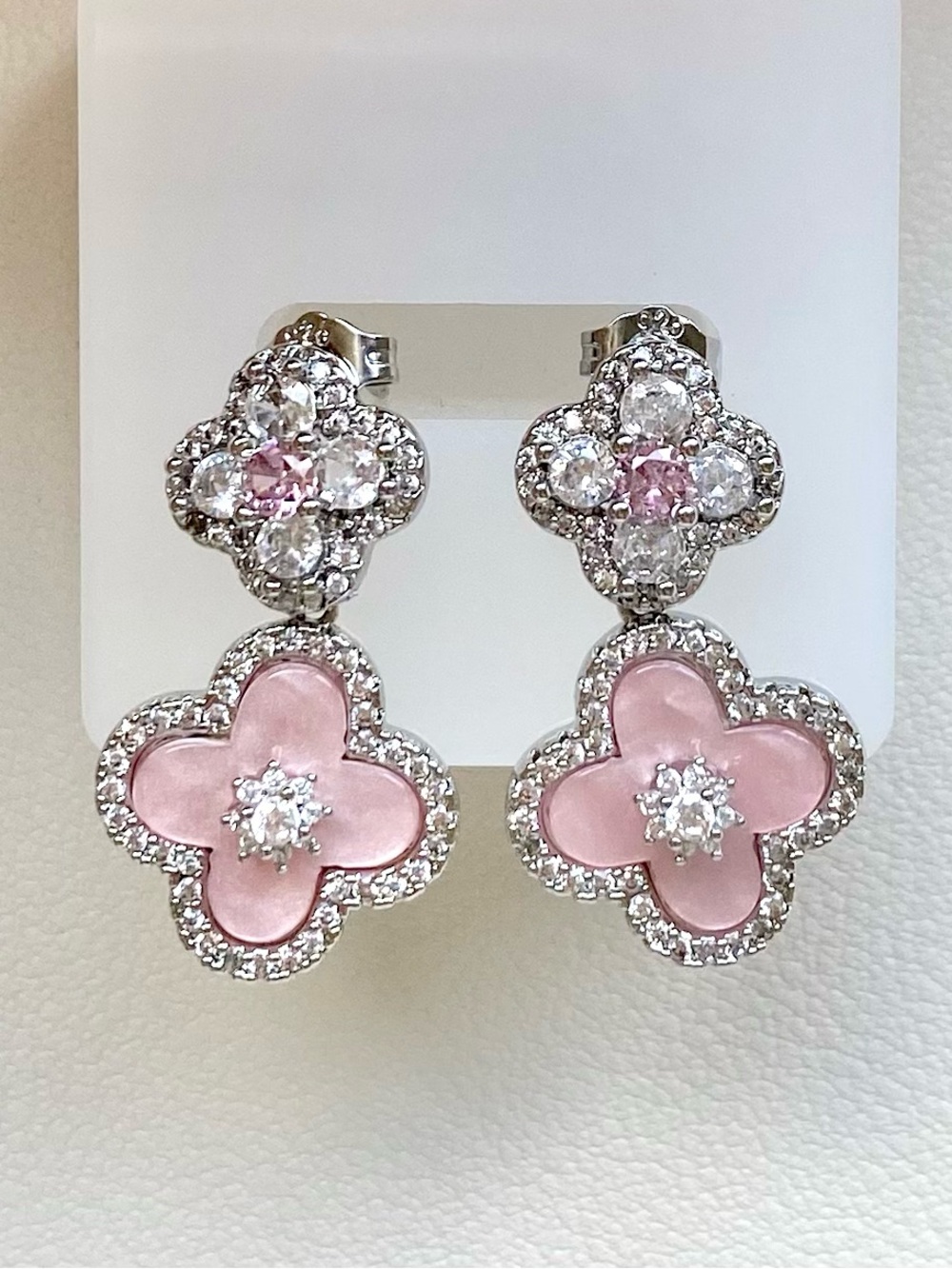 Pink Clover Drop Earrings
